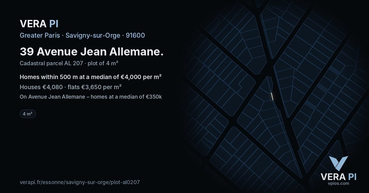 39 Avenue Jean Allemane, Savigny-sur-Orge at night – the plot lit, the parcels around coloured by the prices near them