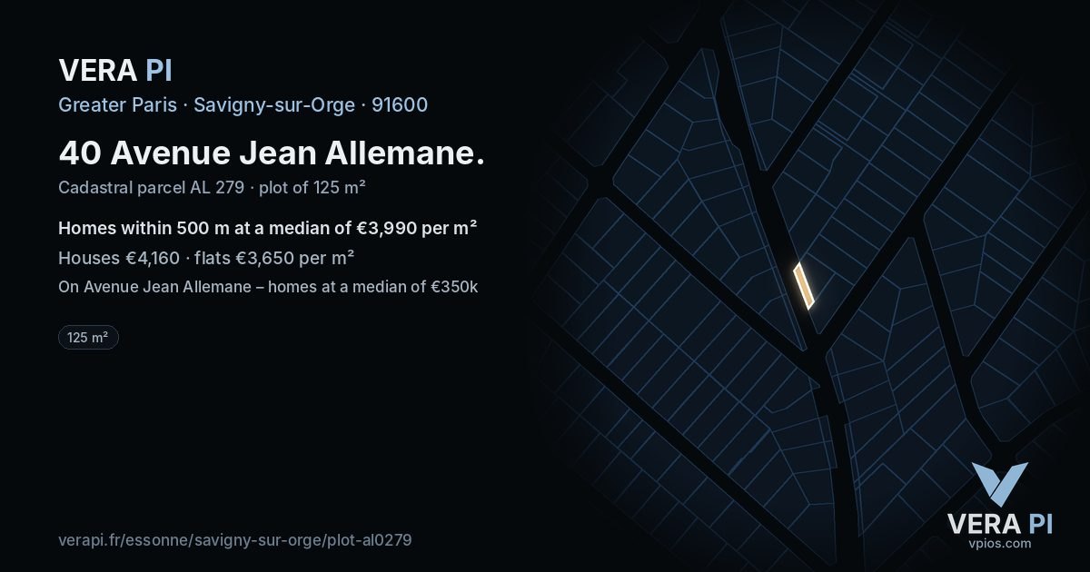 40 Avenue Jean Allemane, Savigny-sur-Orge at night – the plot lit, the parcels around coloured by the prices near them