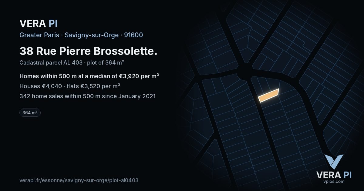 38 Rue Pierre Brossolette, Savigny-sur-Orge at night – the plot lit, the parcels around coloured by the prices near them