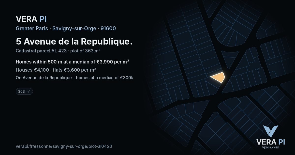 5 Avenue de la Republique, Savigny-sur-Orge at night – the plot lit, the parcels around coloured by the prices near them