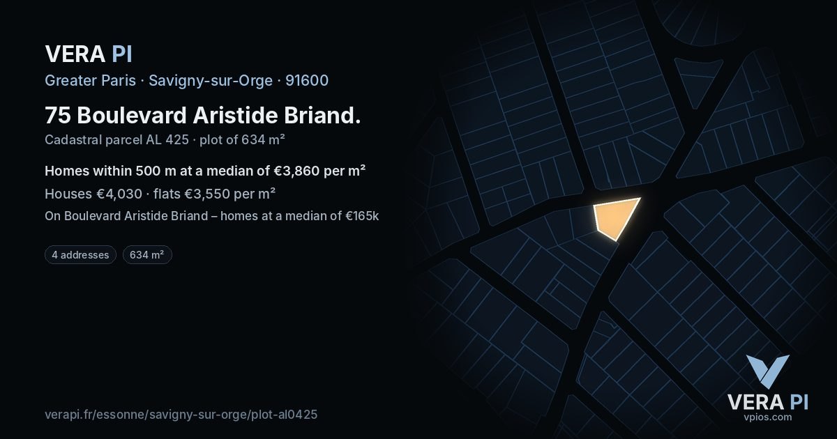 75 Boulevard Aristide Briand, Savigny-sur-Orge at night – the plot lit, the parcels around coloured by the prices near them