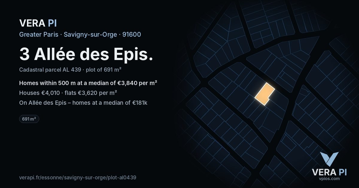 3 Allée des Epis, Savigny-sur-Orge at night – the plot lit, the parcels around coloured by the prices near them