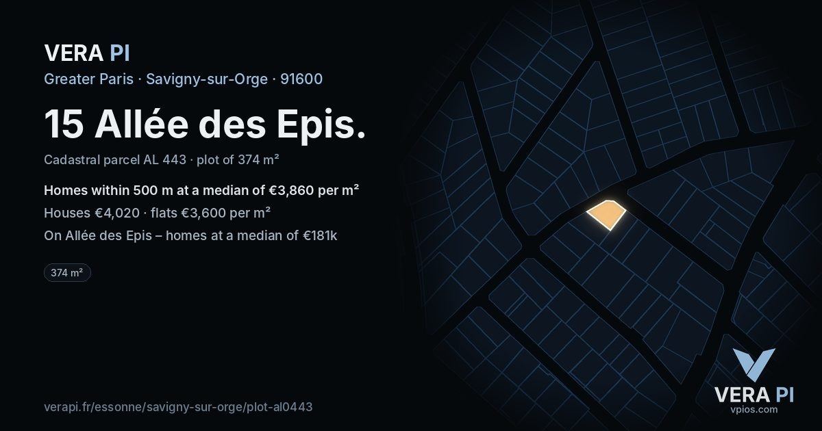 15 Allée des Epis, Savigny-sur-Orge at night – the plot lit, the parcels around coloured by the prices near them