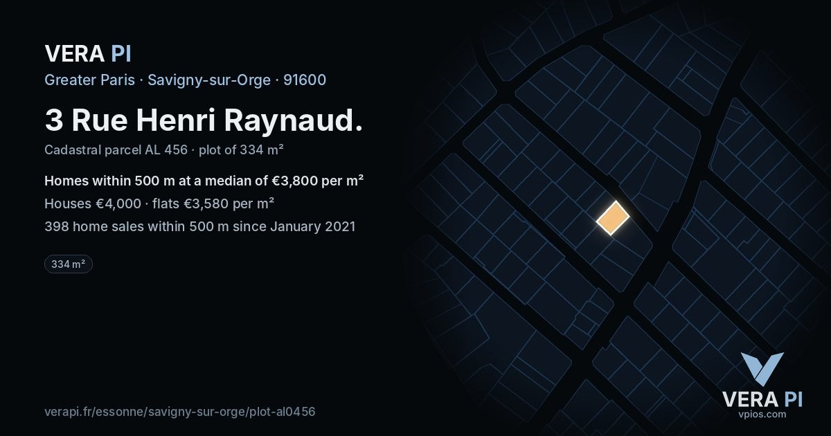 3 Rue Henri Raynaud, Savigny-sur-Orge at night – the plot lit, the parcels around coloured by the prices near them