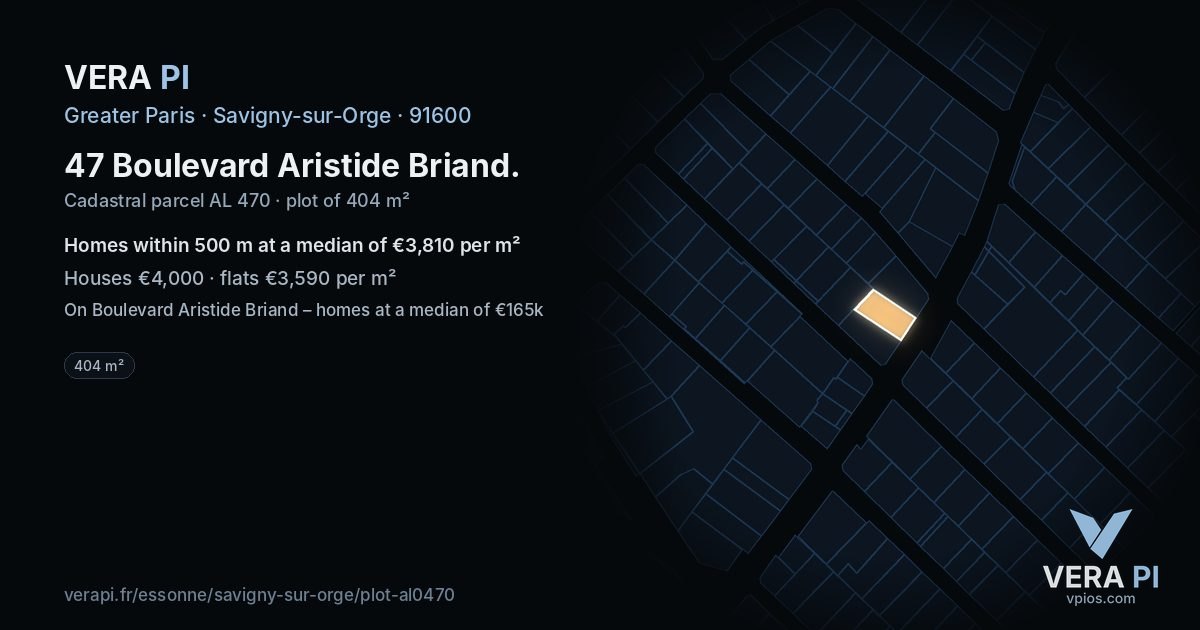 47 Boulevard Aristide Briand, Savigny-sur-Orge at night – the plot lit, the parcels around coloured by the prices near them