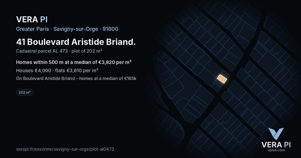41 Boulevard Aristide Briand, Savigny-sur-Orge at night – the plot lit, the parcels around coloured by the prices near them