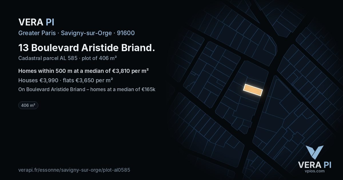 13 Boulevard Aristide Briand, Savigny-sur-Orge at night – the plot lit, the parcels around coloured by the prices near them