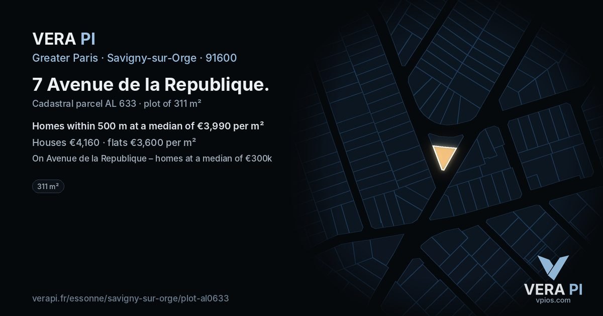 7 Avenue de la Republique, Savigny-sur-Orge at night – the plot lit, the parcels around coloured by the prices near them