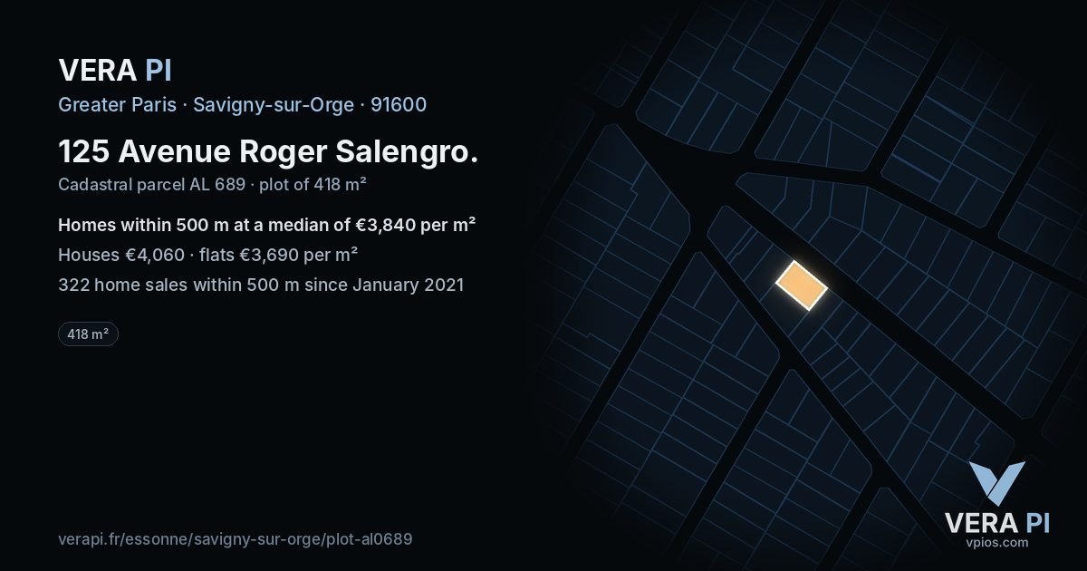 125 Avenue Roger Salengro, Savigny-sur-Orge at night – the plot lit, the parcels around coloured by the prices near them