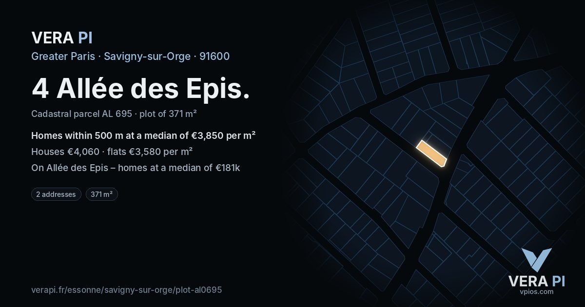 4 Allée des Epis, Savigny-sur-Orge at night – the plot lit, the parcels around coloured by the prices near them