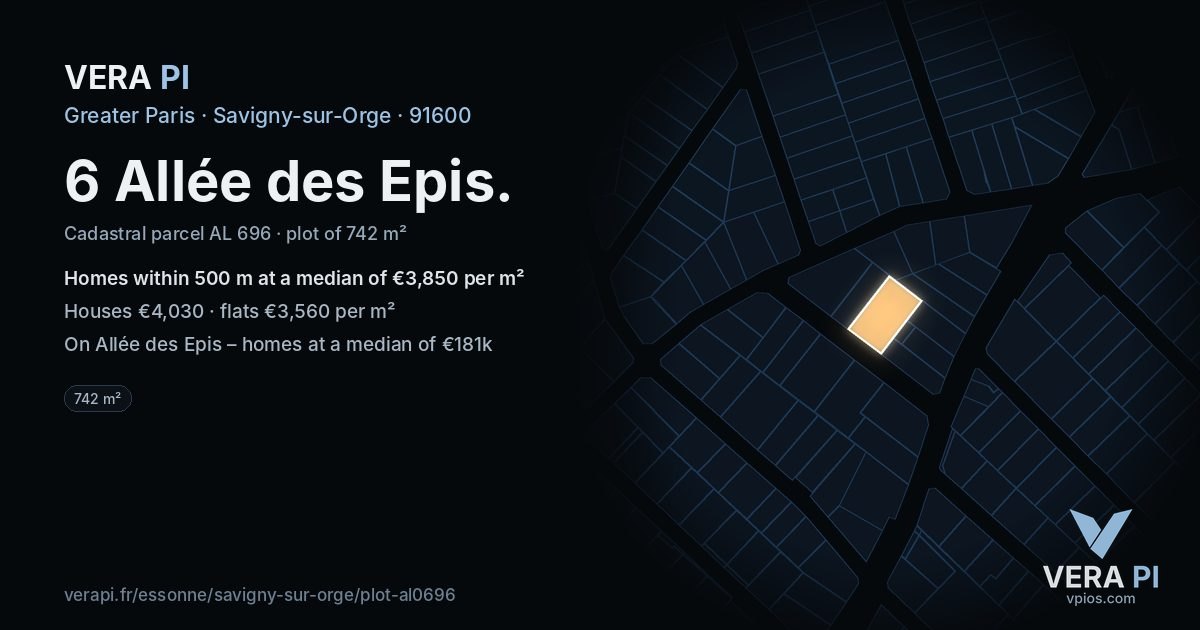 6 Allée des Epis, Savigny-sur-Orge at night – the plot lit, the parcels around coloured by the prices near them