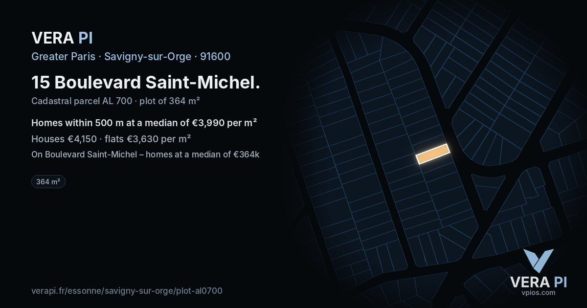 15 Boulevard Saint-Michel, Savigny-sur-Orge at night – the plot lit, the parcels around coloured by the prices near them