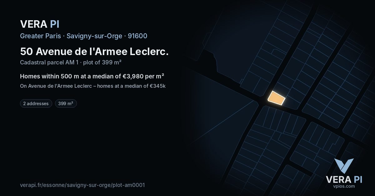 50 Avenue de l'Armee Leclerc, Savigny-sur-Orge at night – the plot lit, the parcels around coloured by the prices near them