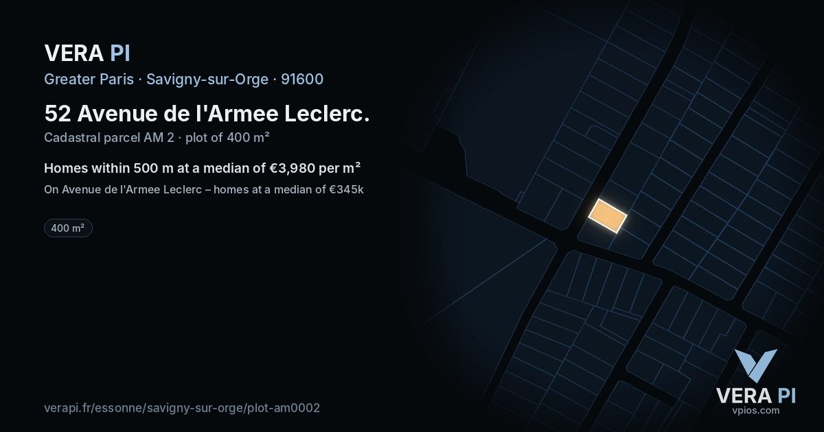 52 Avenue de l'Armee Leclerc, Savigny-sur-Orge at night – the plot lit, the parcels around coloured by the prices near them