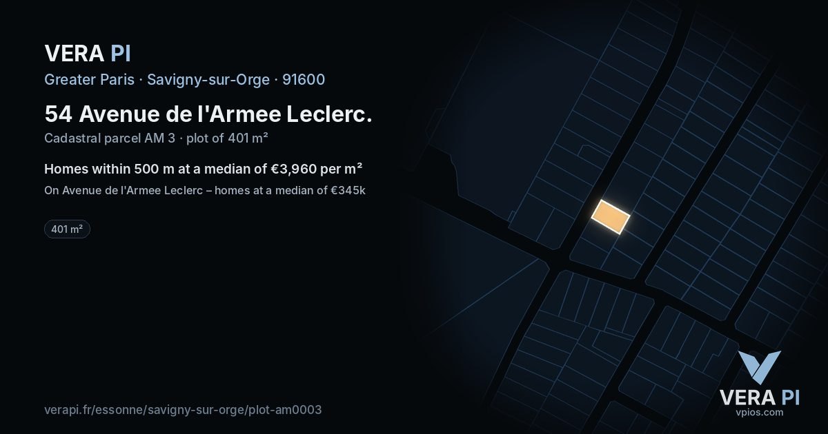 54 Avenue de l'Armee Leclerc, Savigny-sur-Orge at night – the plot lit, the parcels around coloured by the prices near them
