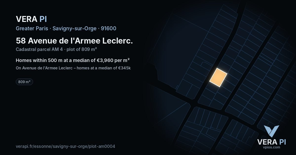 58 Avenue de l'Armee Leclerc, Savigny-sur-Orge at night – the plot lit, the parcels around coloured by the prices near them