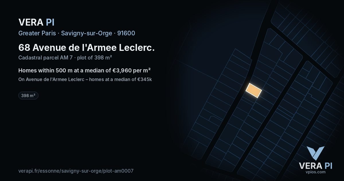 68 Avenue de l'Armee Leclerc, Savigny-sur-Orge at night – the plot lit, the parcels around coloured by the prices near them