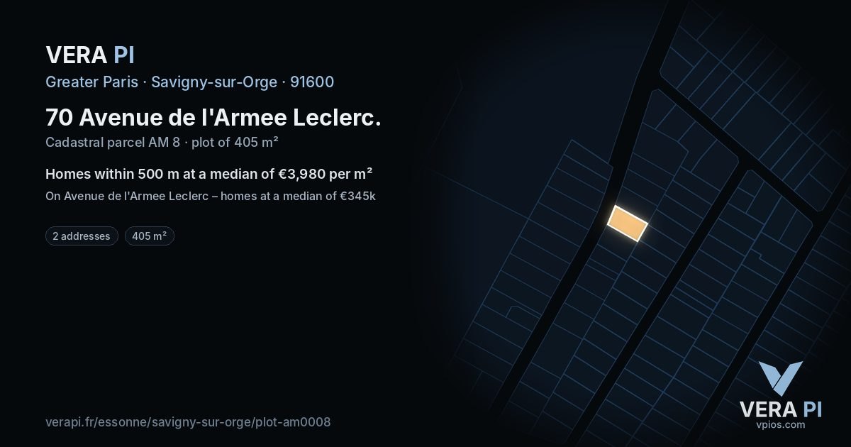 70 Avenue de l'Armee Leclerc, Savigny-sur-Orge at night – the plot lit, the parcels around coloured by the prices near them