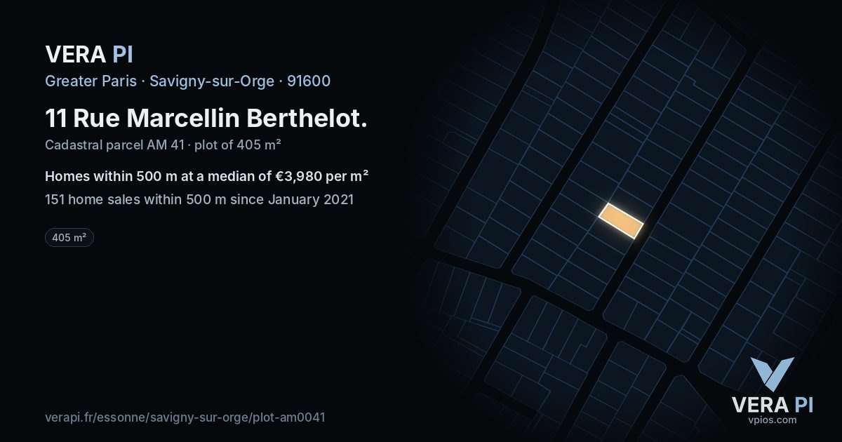 11 Rue Marcellin Berthelot, Savigny-sur-Orge at night – the plot lit, the parcels around coloured by the prices near them