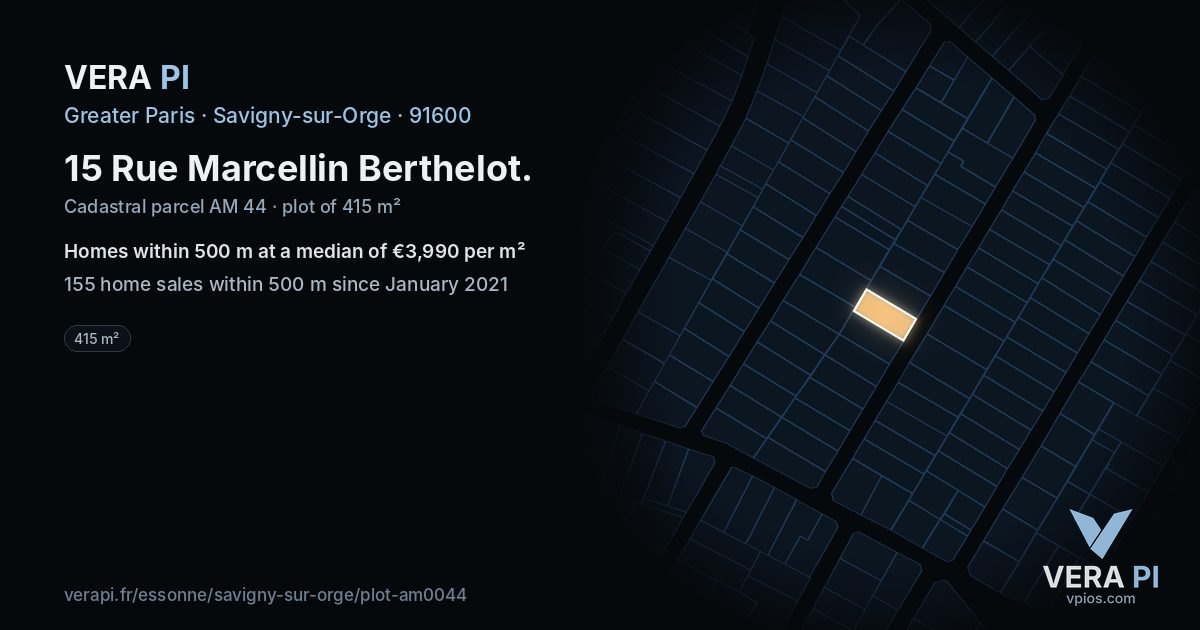 15 Rue Marcellin Berthelot, Savigny-sur-Orge at night – the plot lit, the parcels around coloured by the prices near them
