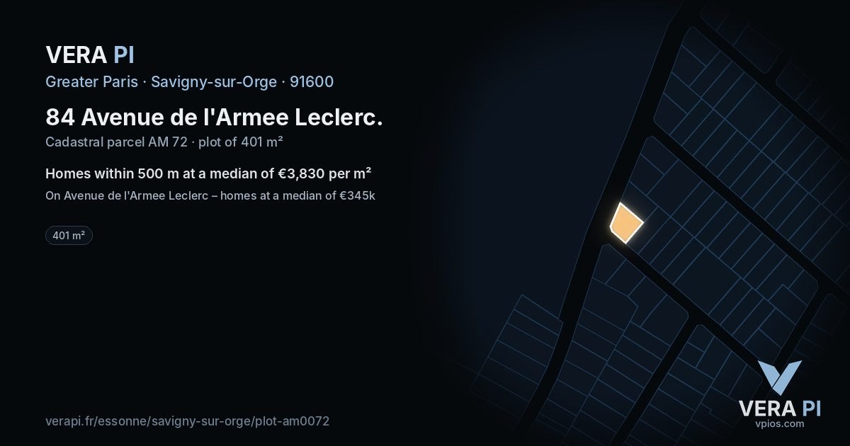 84 Avenue de l'Armee Leclerc, Savigny-sur-Orge at night – the plot lit, the parcels around coloured by the prices near them
