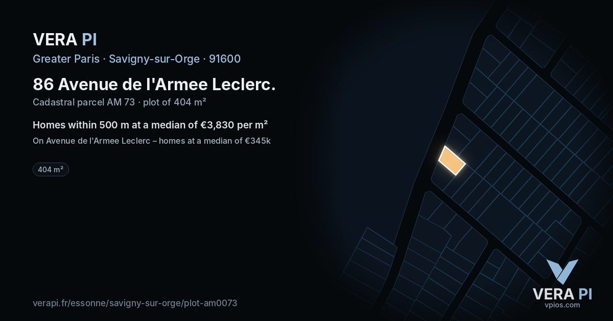 86 Avenue de l'Armee Leclerc, Savigny-sur-Orge at night – the plot lit, the parcels around coloured by the prices near them