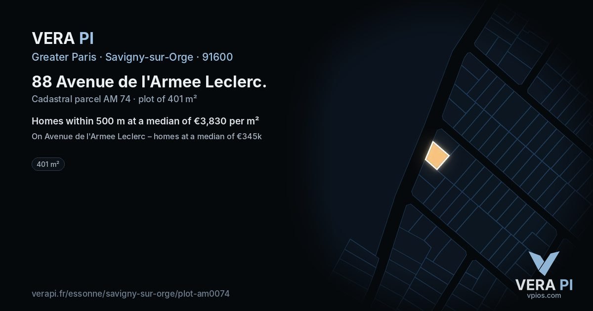 88 Avenue de l'Armee Leclerc, Savigny-sur-Orge at night – the plot lit, the parcels around coloured by the prices near them