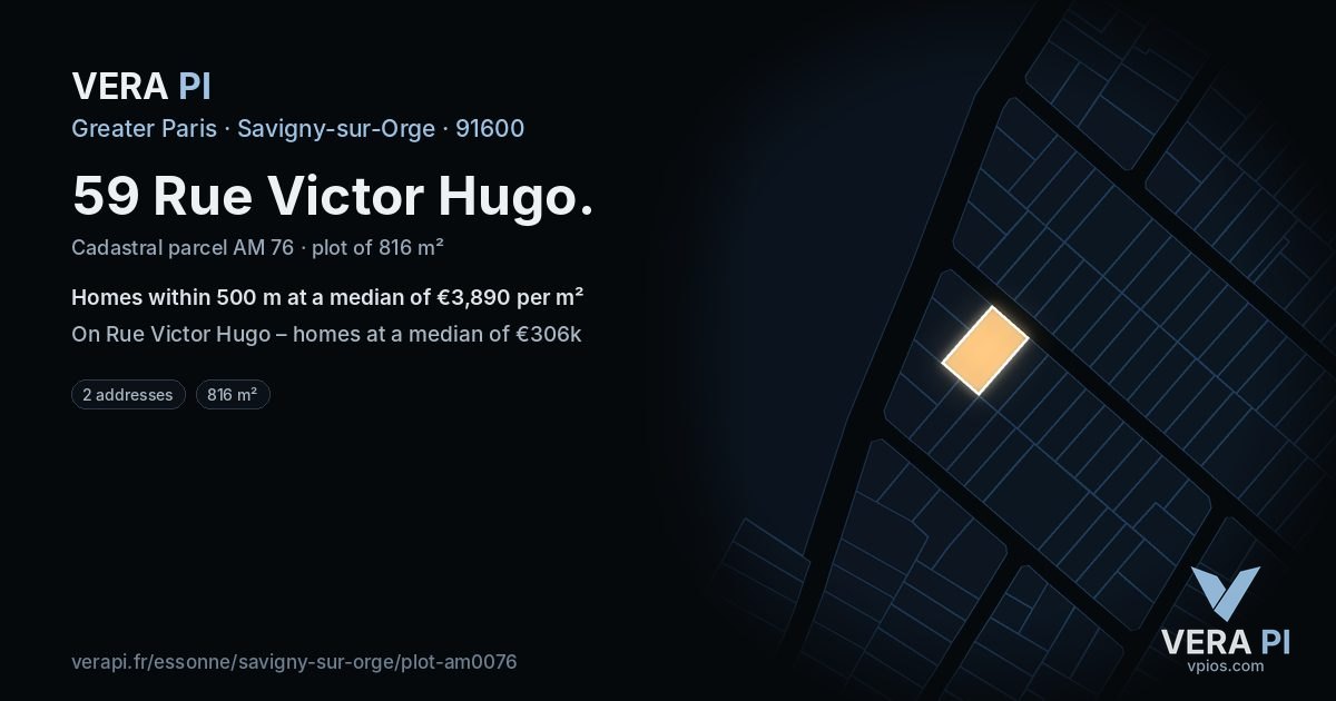 59 Rue Victor Hugo, Savigny-sur-Orge at night – the plot lit, the parcels around coloured by the prices near them