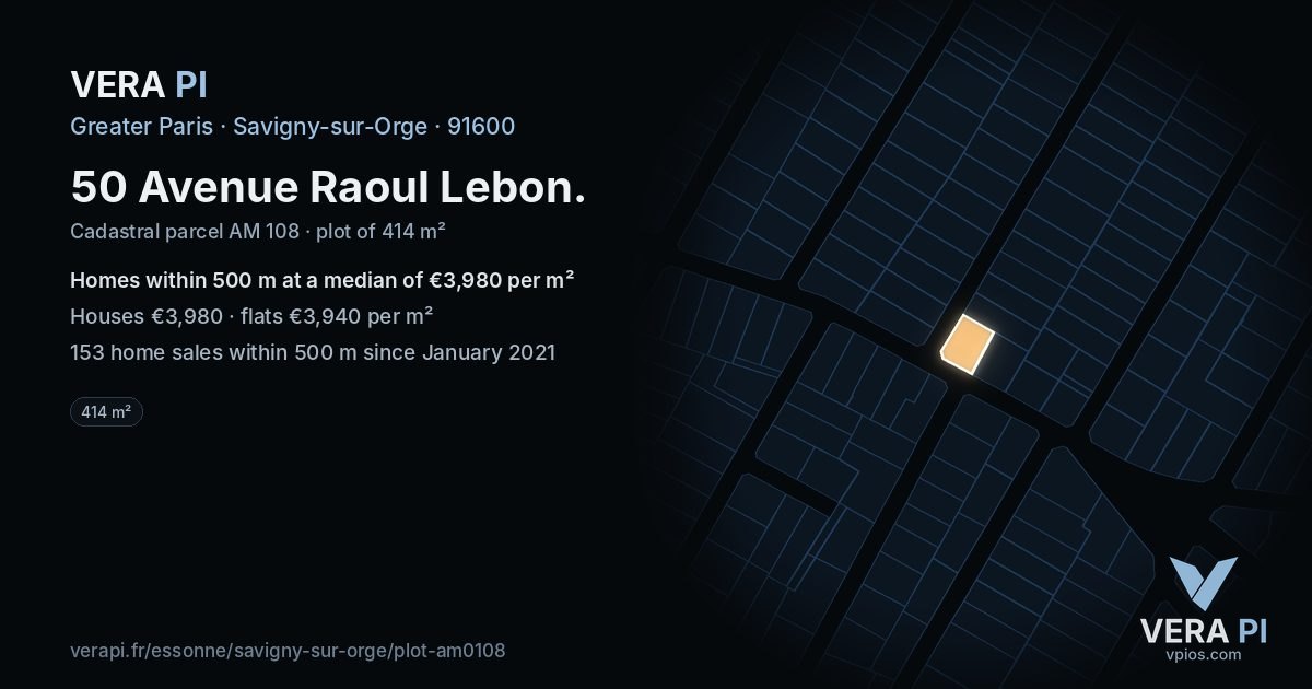 50 Avenue Raoul Lebon, Savigny-sur-Orge at night – the plot lit, the parcels around coloured by the prices near them