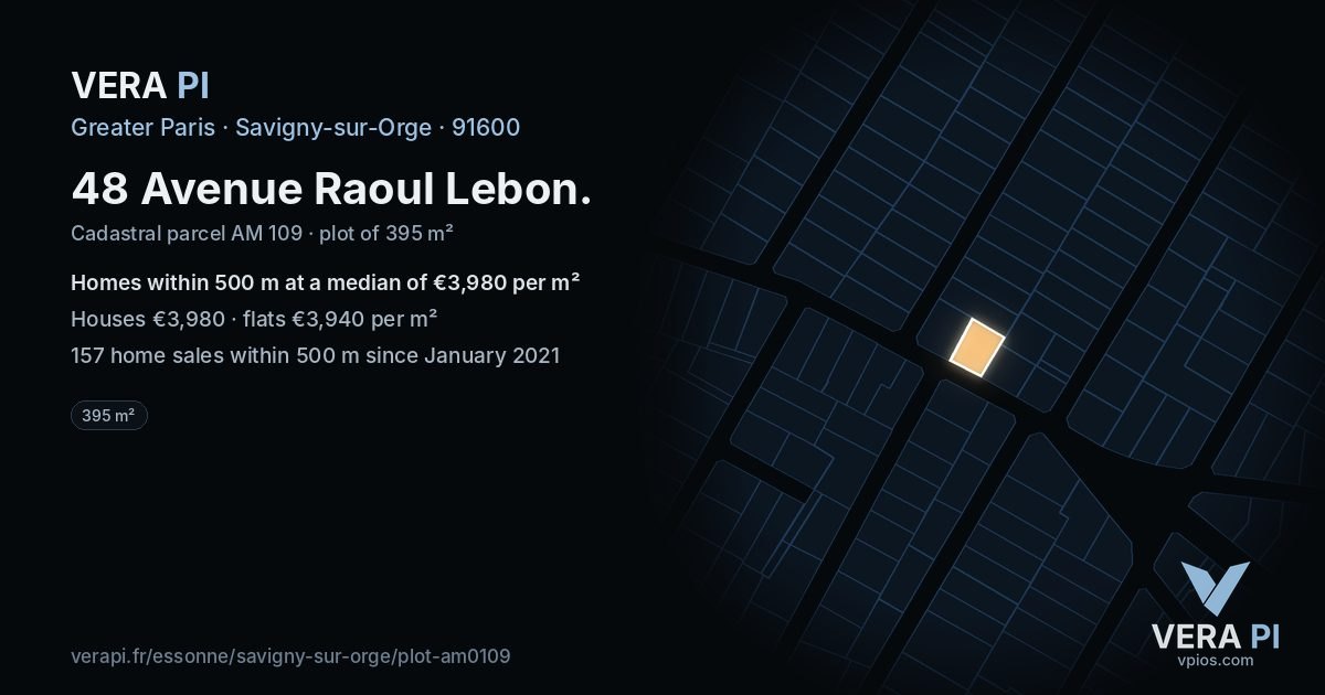48 Avenue Raoul Lebon, Savigny-sur-Orge at night – the plot lit, the parcels around coloured by the prices near them