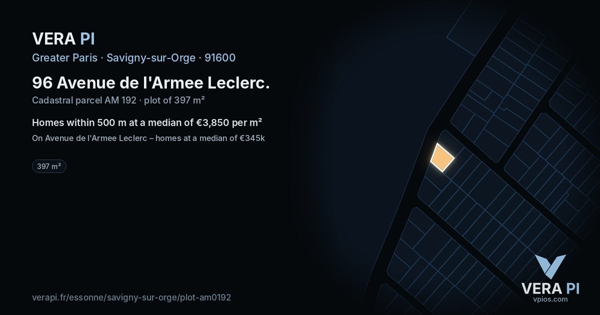 96 Avenue de l'Armee Leclerc, Savigny-sur-Orge at night – the plot lit, the parcels around coloured by the prices near them