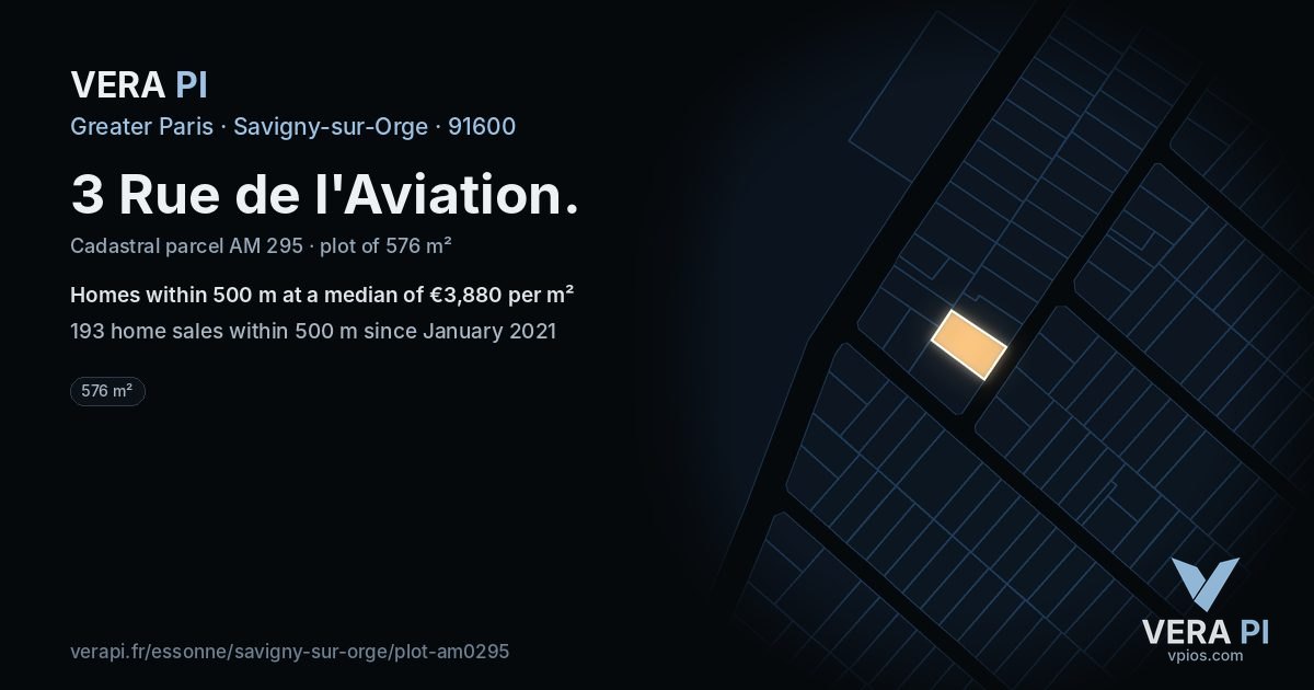3 Rue de l'Aviation, Savigny-sur-Orge at night – the plot lit, the parcels around coloured by the prices near them