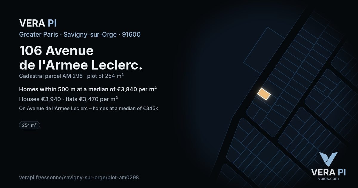 106 Avenue de l'Armee Leclerc, Savigny-sur-Orge at night – the plot lit, the parcels around coloured by the prices near them