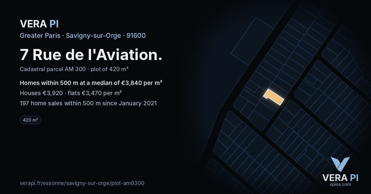 7 Rue de l'Aviation, Savigny-sur-Orge at night – the plot lit, the parcels around coloured by the prices near them
