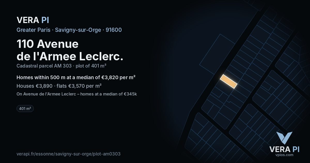 110 Avenue de l'Armee Leclerc, Savigny-sur-Orge at night – the plot lit, the parcels around coloured by the prices near them