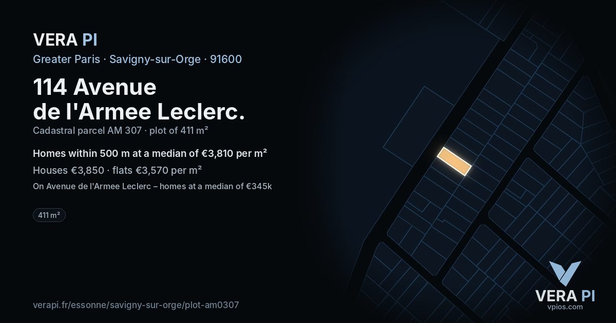 114 Avenue de l'Armee Leclerc, Savigny-sur-Orge at night – the plot lit, the parcels around coloured by the prices near them