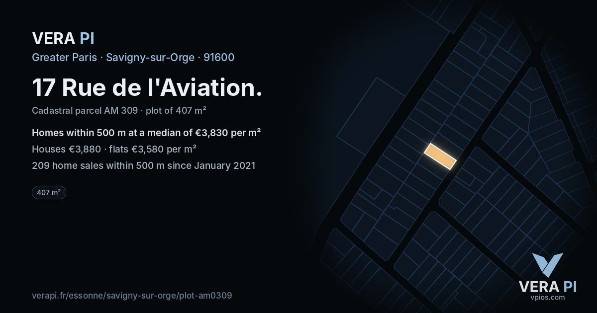 17 Rue de l'Aviation, Savigny-sur-Orge at night – the plot lit, the parcels around coloured by the prices near them