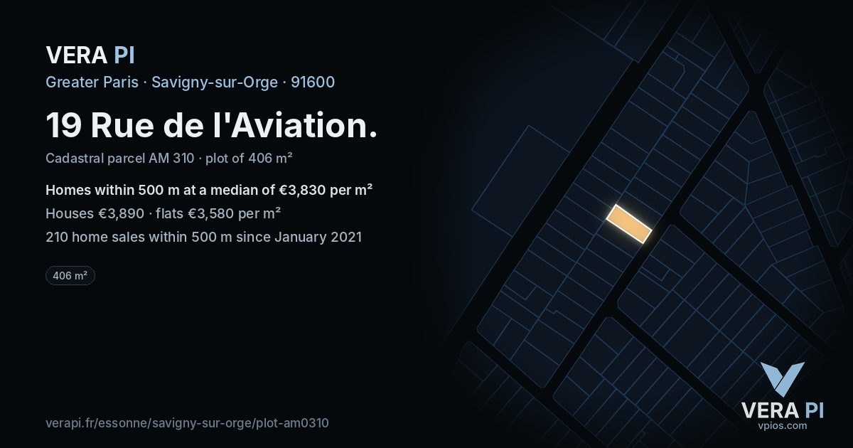 19 Rue de l'Aviation, Savigny-sur-Orge at night – the plot lit, the parcels around coloured by the prices near them