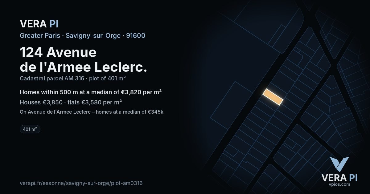 124 Avenue de l'Armee Leclerc, Savigny-sur-Orge at night – the plot lit, the parcels around coloured by the prices near them