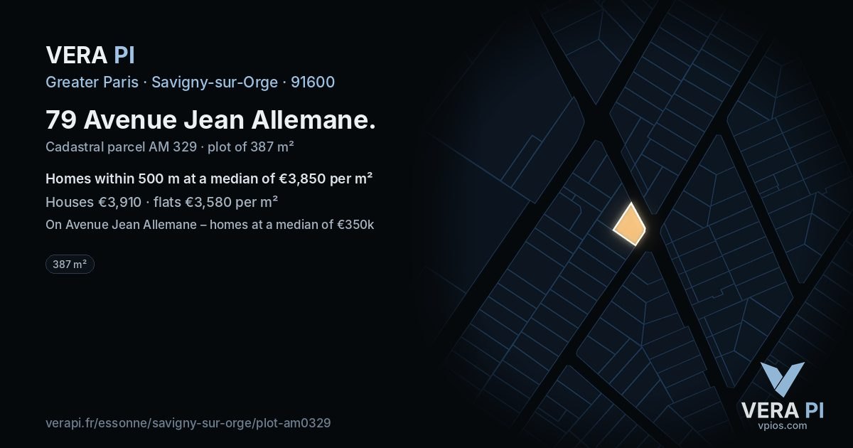 79 Avenue Jean Allemane, Savigny-sur-Orge at night – the plot lit, the parcels around coloured by the prices near them