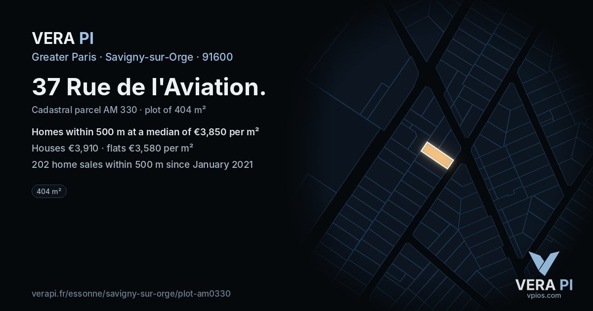 37 Rue de l'Aviation, Savigny-sur-Orge at night – the plot lit, the parcels around coloured by the prices near them