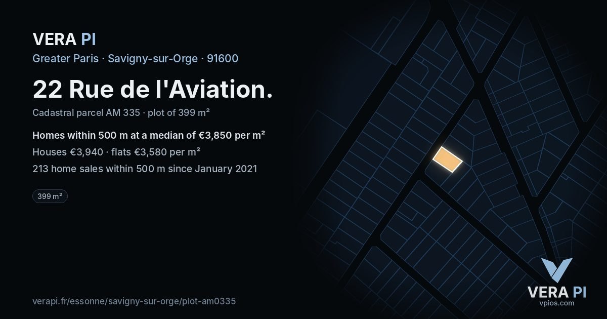 22 Rue de l'Aviation, Savigny-sur-Orge at night – the plot lit, the parcels around coloured by the prices near them