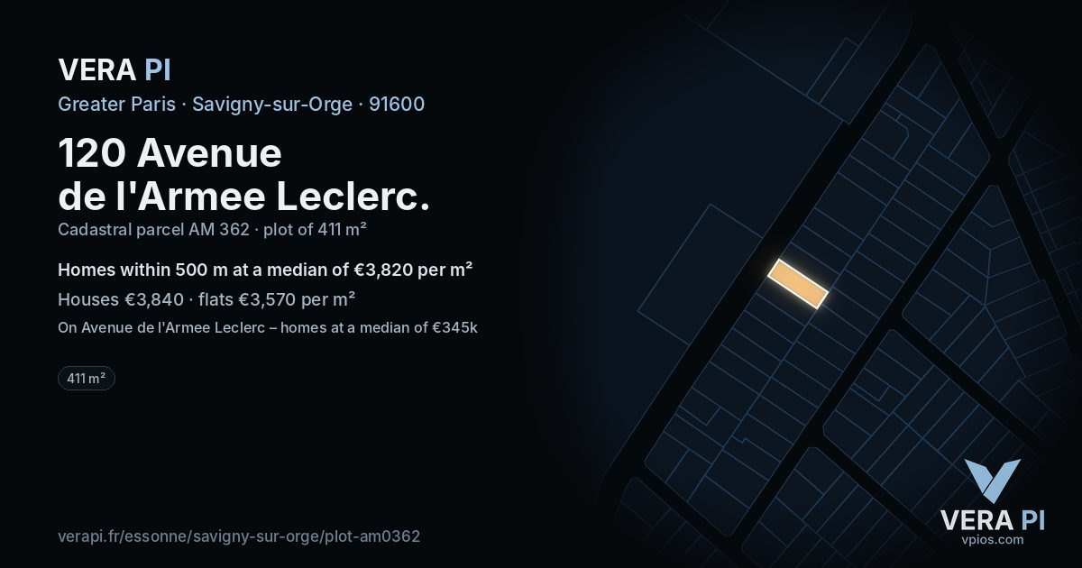 120 Avenue de l'Armee Leclerc, Savigny-sur-Orge at night – the plot lit, the parcels around coloured by the prices near them