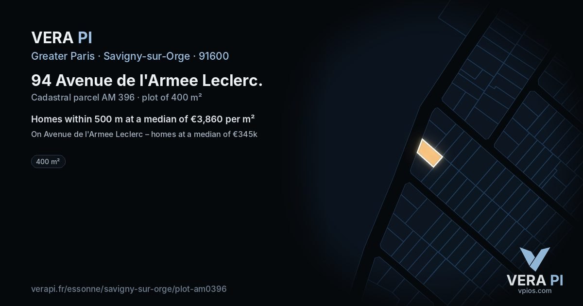 94 Avenue de l'Armee Leclerc, Savigny-sur-Orge at night – the plot lit, the parcels around coloured by the prices near them