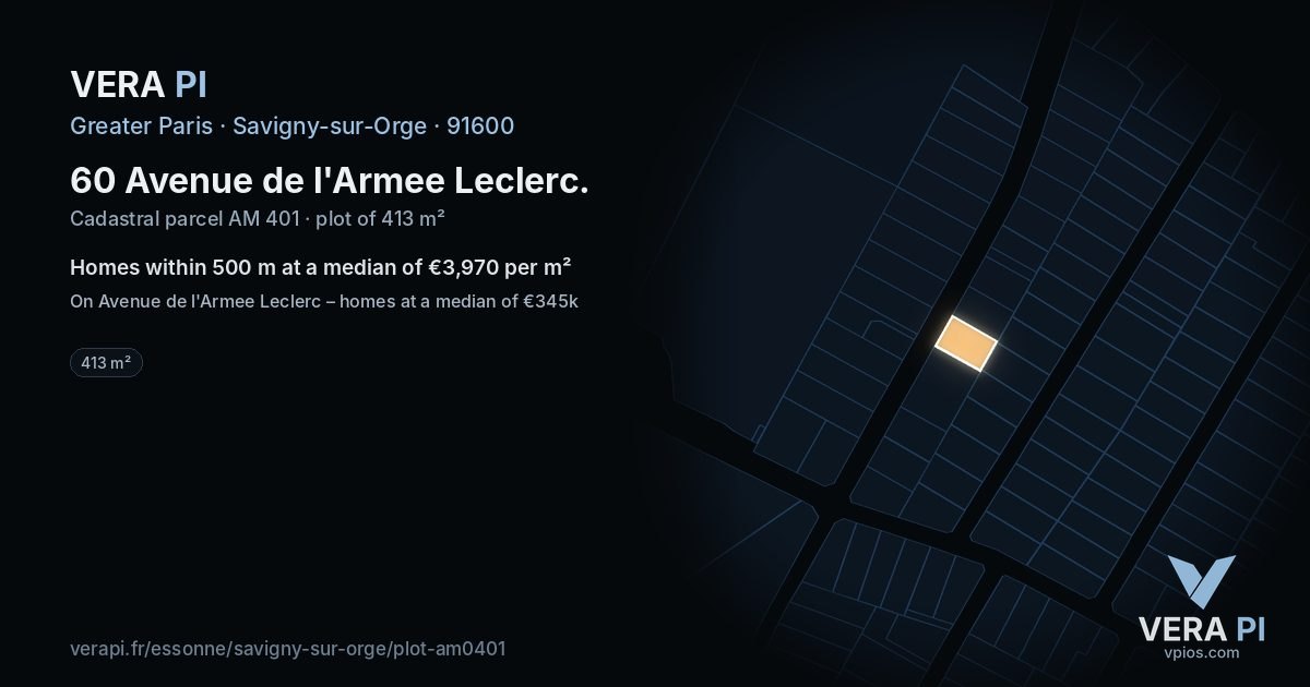 60 Avenue de l'Armee Leclerc, Savigny-sur-Orge at night – the plot lit, the parcels around coloured by the prices near them