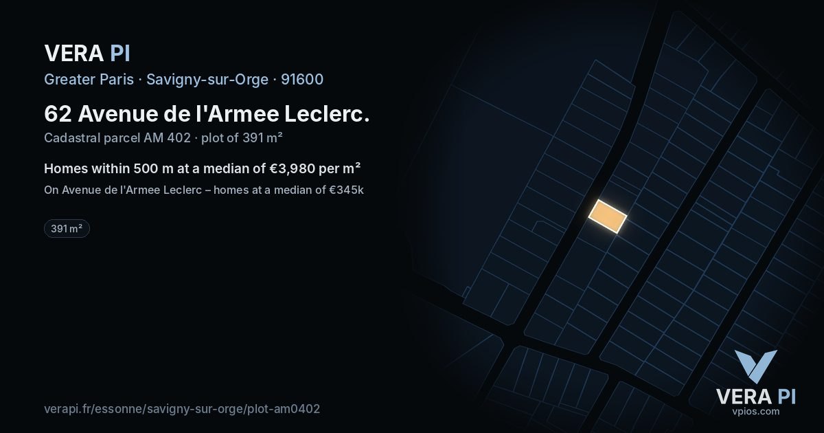 62 Avenue de l'Armee Leclerc, Savigny-sur-Orge at night – the plot lit, the parcels around coloured by the prices near them