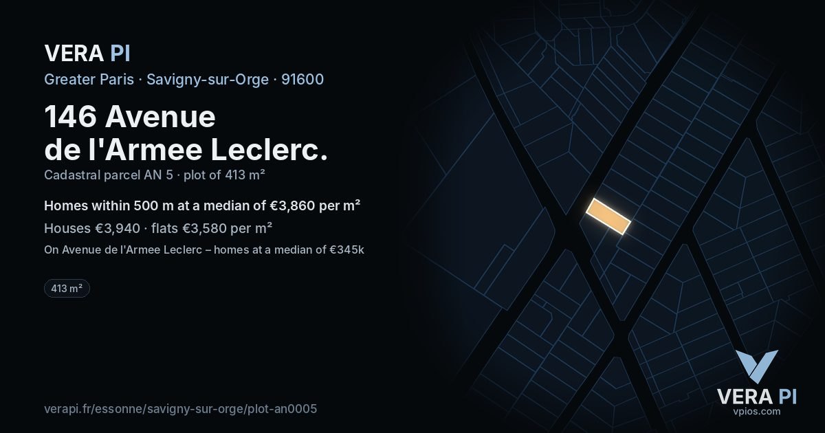 146 Avenue de l'Armee Leclerc, Savigny-sur-Orge at night – the plot lit, the parcels around coloured by the prices near them