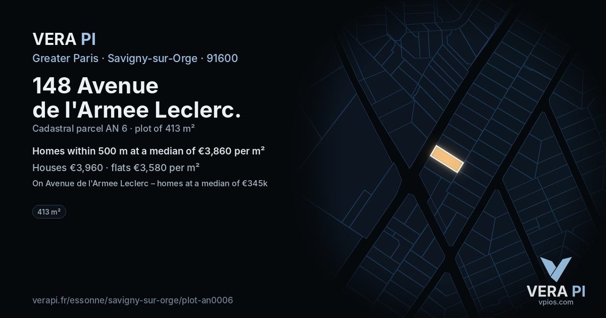 148 Avenue de l'Armee Leclerc, Savigny-sur-Orge at night – the plot lit, the parcels around coloured by the prices near them
