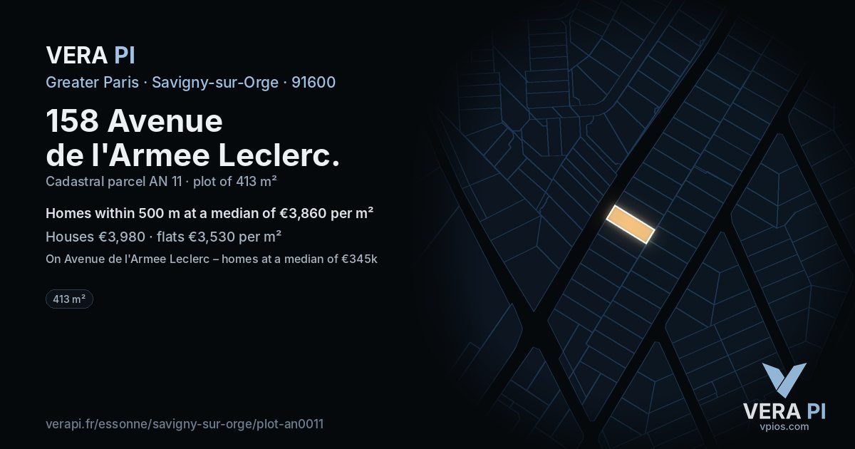 158 Avenue de l'Armee Leclerc, Savigny-sur-Orge at night – the plot lit, the parcels around coloured by the prices near them