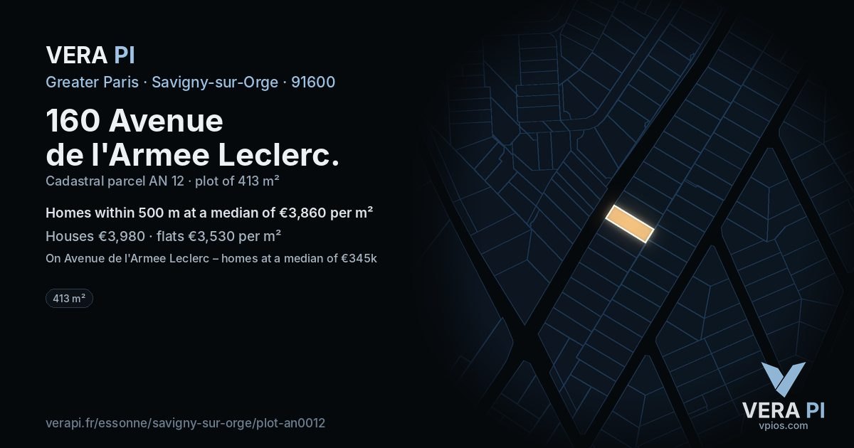 160 Avenue de l'Armee Leclerc, Savigny-sur-Orge at night – the plot lit, the parcels around coloured by the prices near them